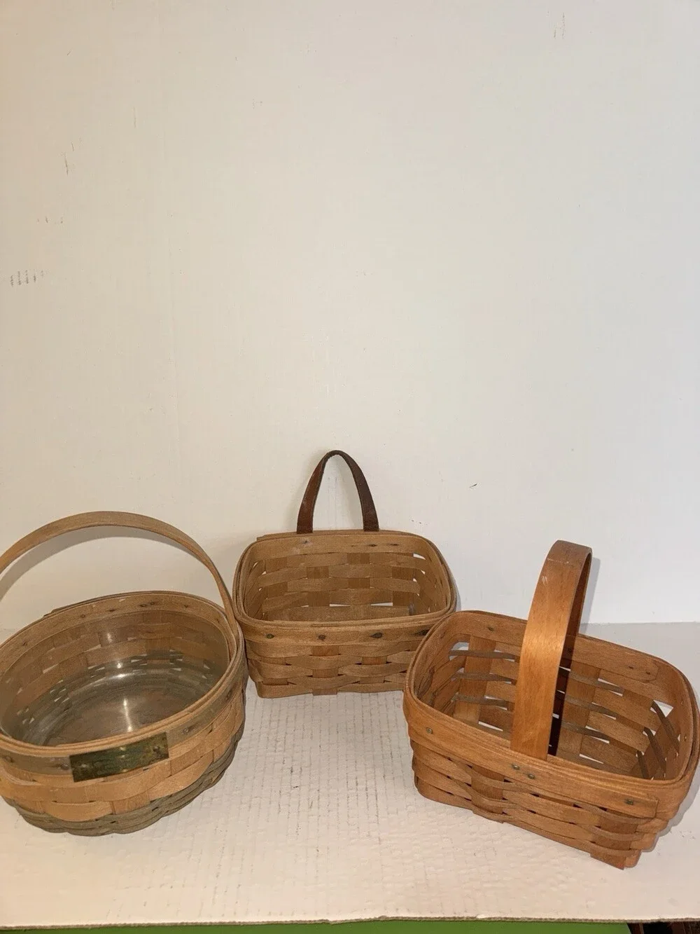 Vintage Longaberger Basket Lot of 3 Signed 1985 Handwoven Dresden Ohio USA